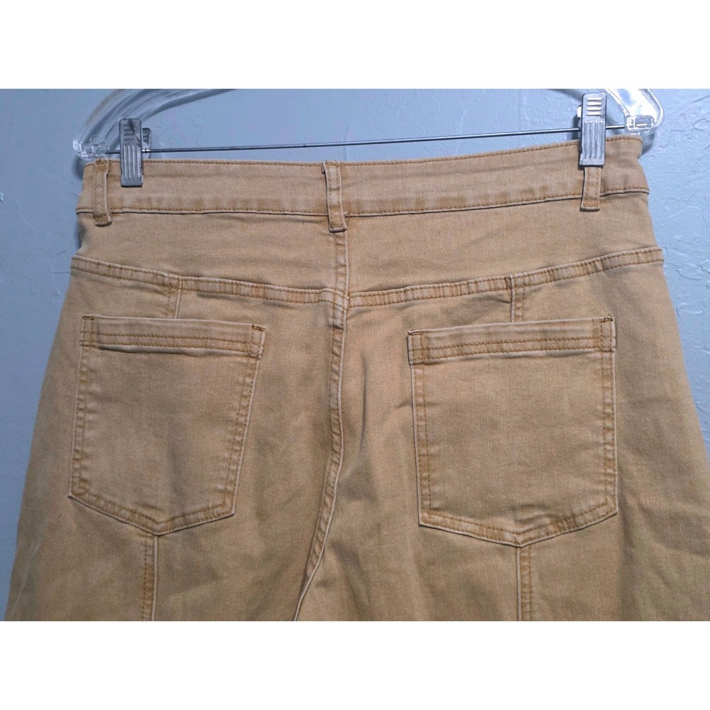 Tan High Waisted Wide Leg Ruffle Hem Cropped Pants Womens Size L Camel Boho - Picture 4 of 9